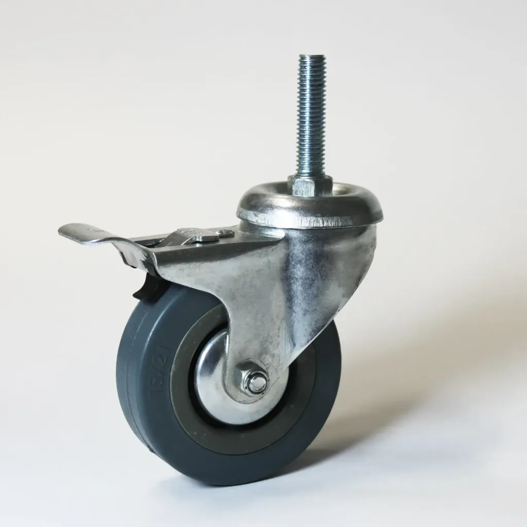 Roulette pivotante avec frein D=75 mm, filetage M10 , gris