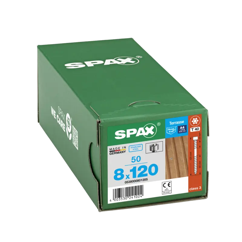 SPAX - Vis 8x120 bois acier inoxydable A4 B50